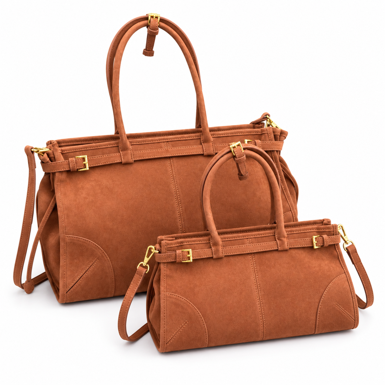Long Top-Handle Suede Tote