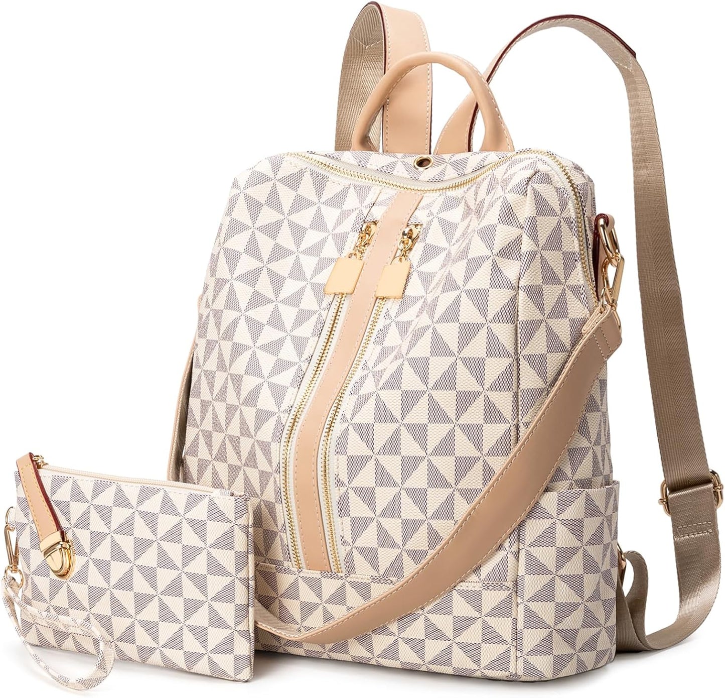 Printed Canvas Backpack + Matching Wallet