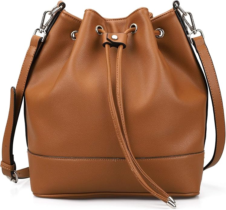Classic Leather Crossbody Bucket Bag