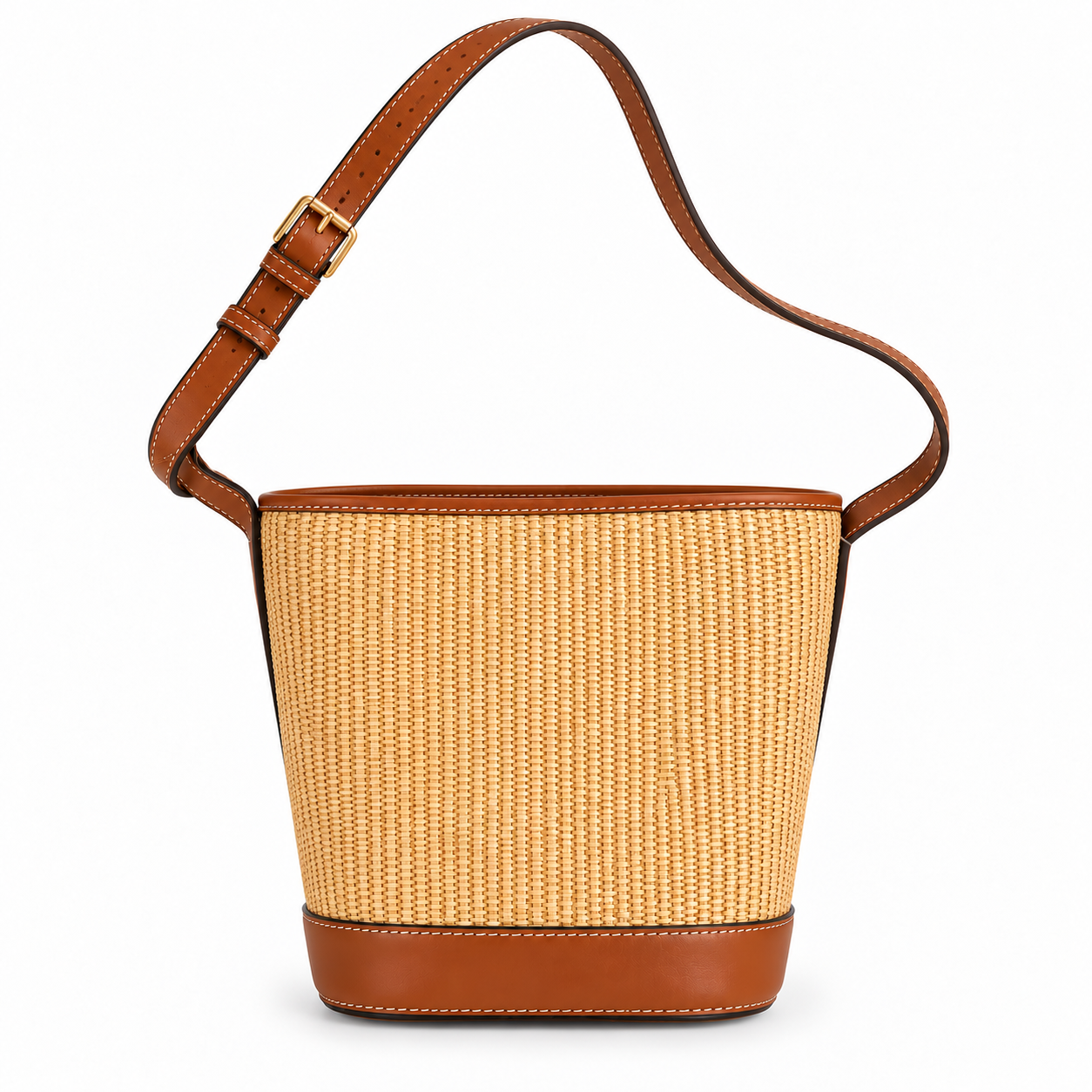 Raffia Bucket Tote Bag