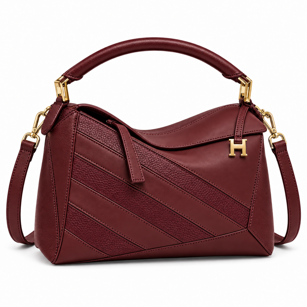 Small Suede & Leather Striped Satchel