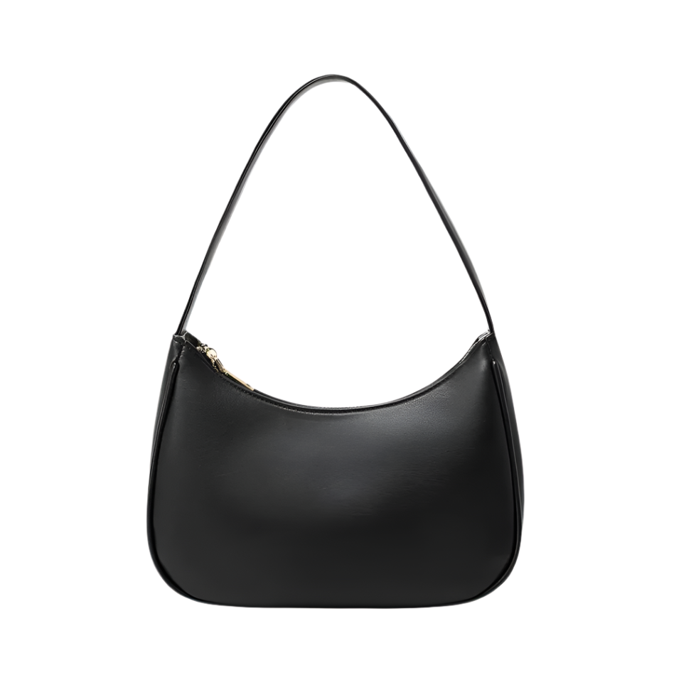 Black Leather Classic Hobo Shoulder Bag