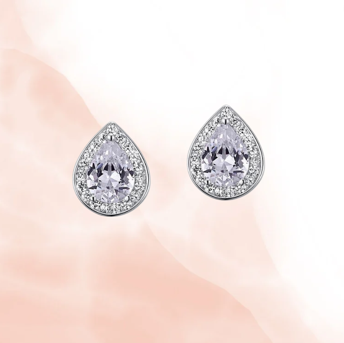 Classic Pear Halo CZ Stud Earrings