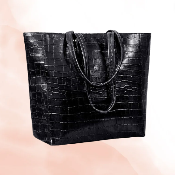 Black Croc Leather Tote Bag