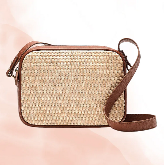 Leather & Raffia Camera Bag