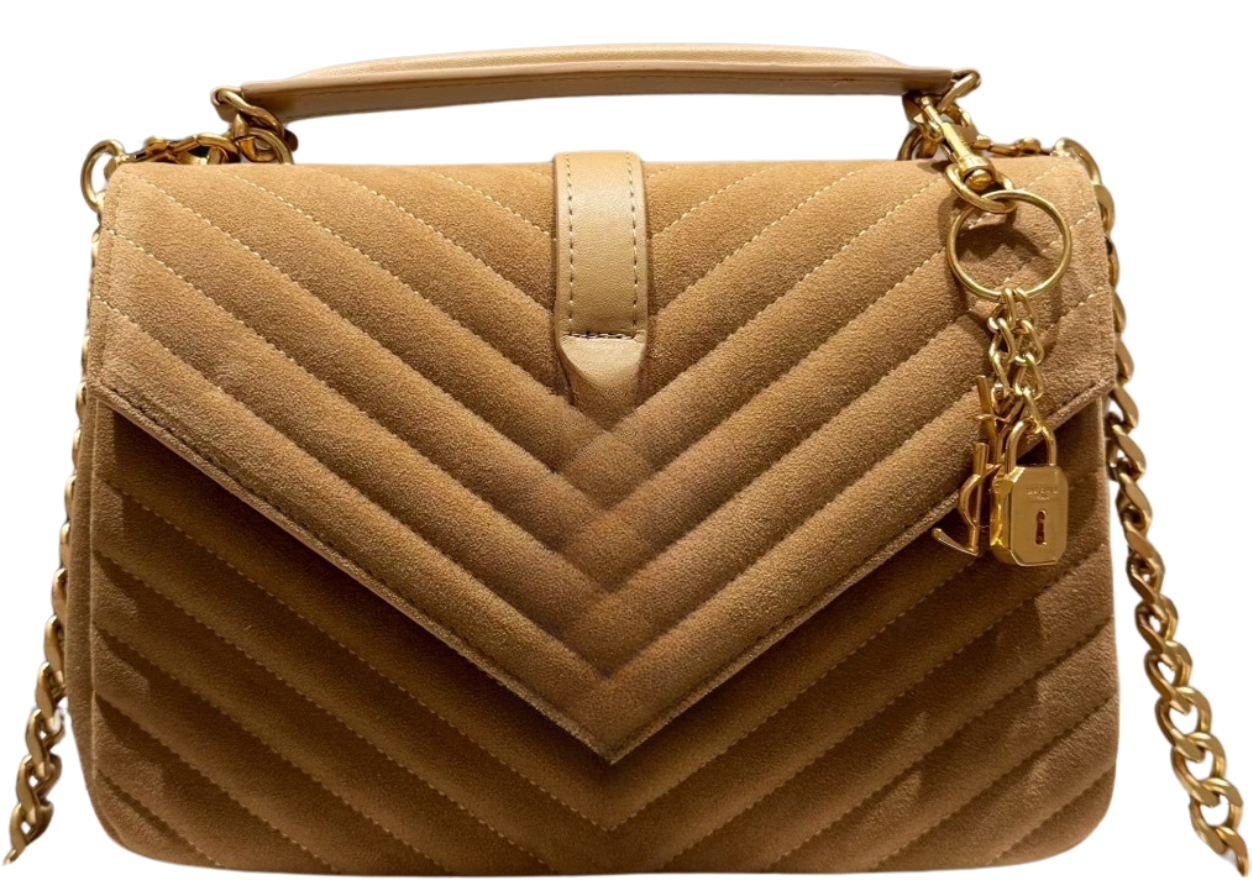 Brown Suede College Crossbody Bag