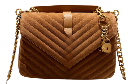 Brown Suede College Crossbody Bag