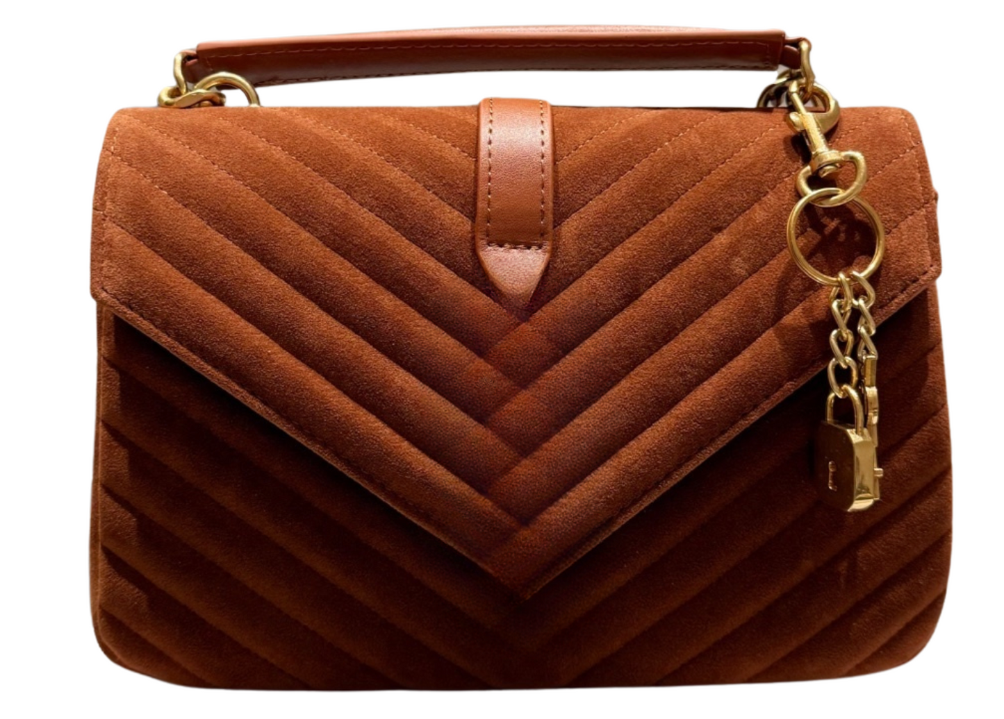 Brown Suede College Crossbody Bag