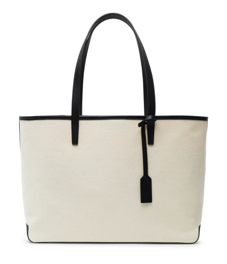 Leather Trim Canvas Tote