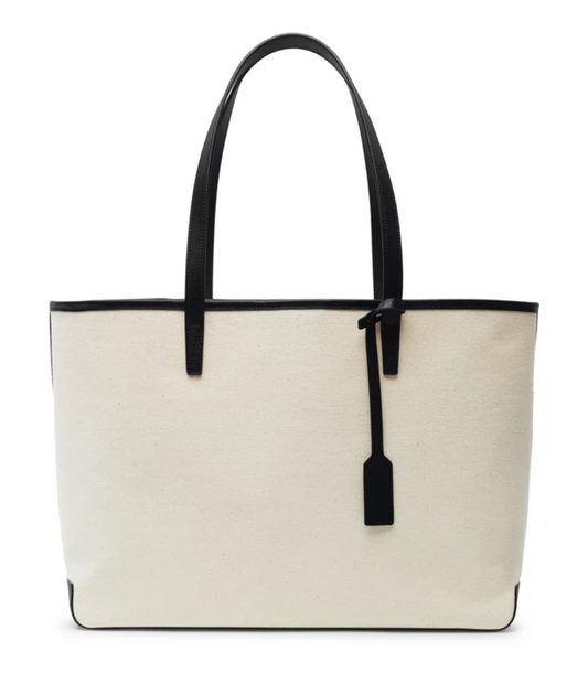 Leather Trim Canvas Tote