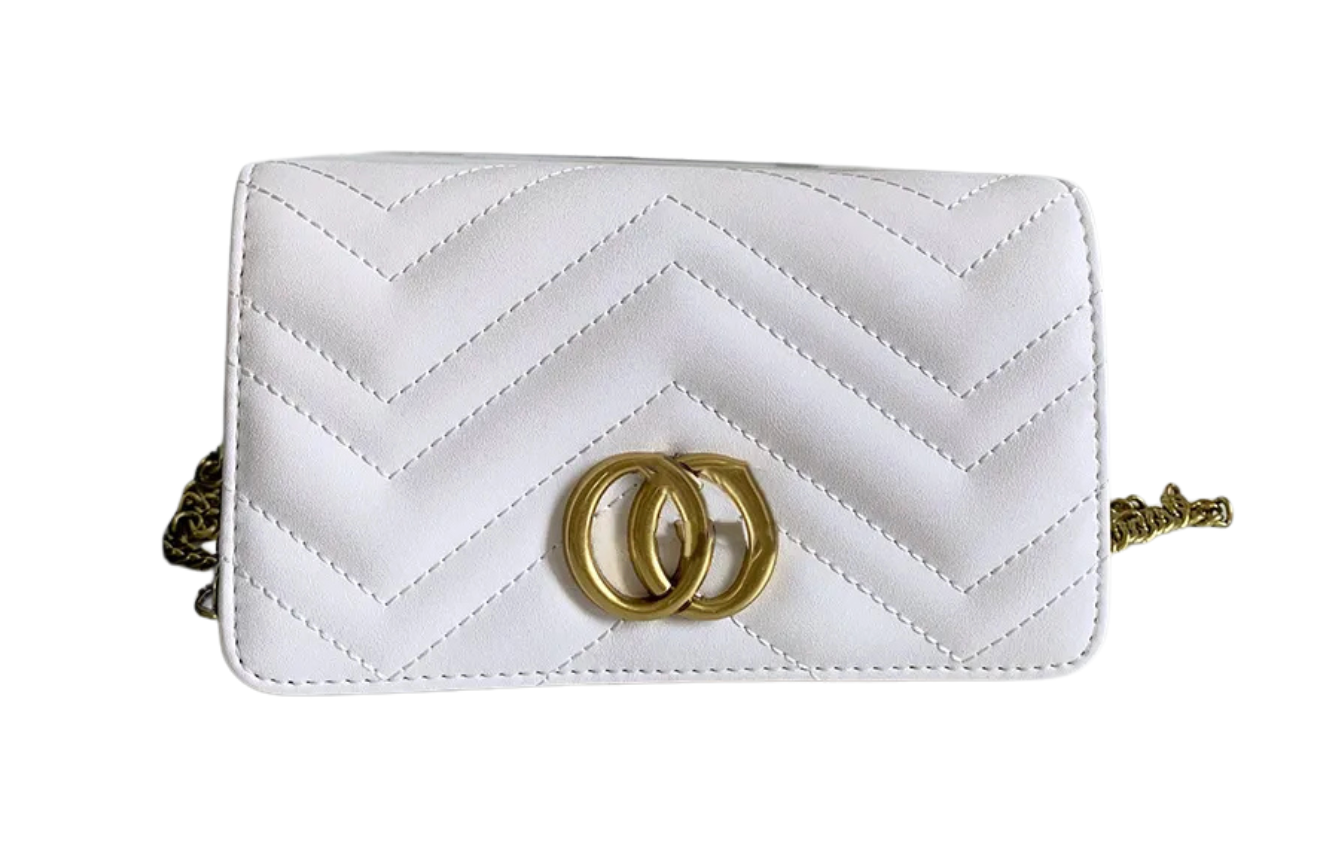 Chevron Leather & Gold Chain Wallet