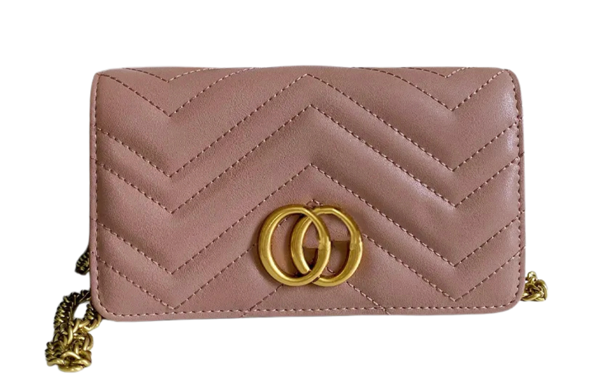 Chevron Leather & Gold Chain Wallet