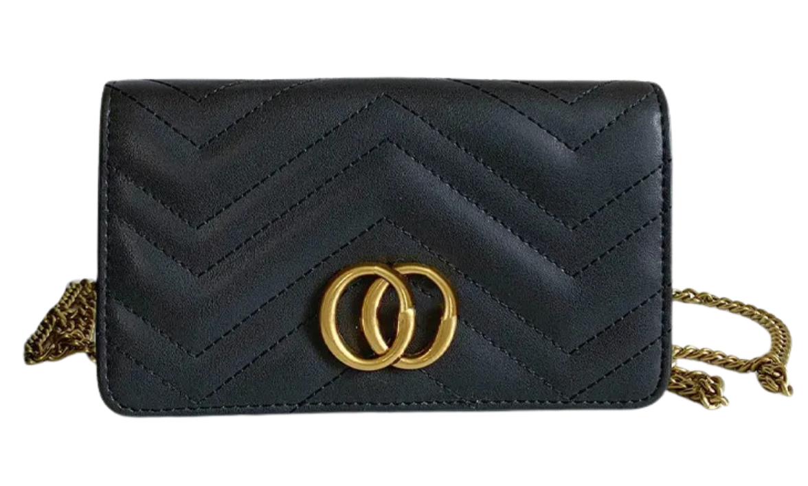 Chevron Leather & Gold Chain Wallet