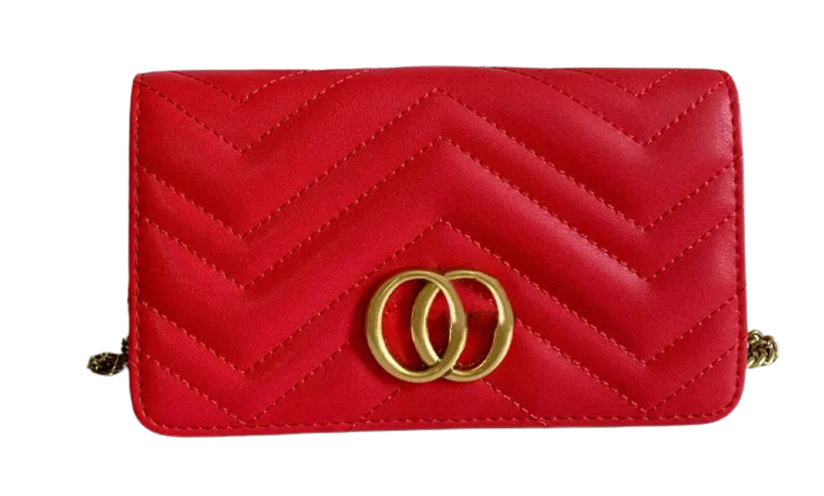 Chevron Leather & Gold Chain Wallet