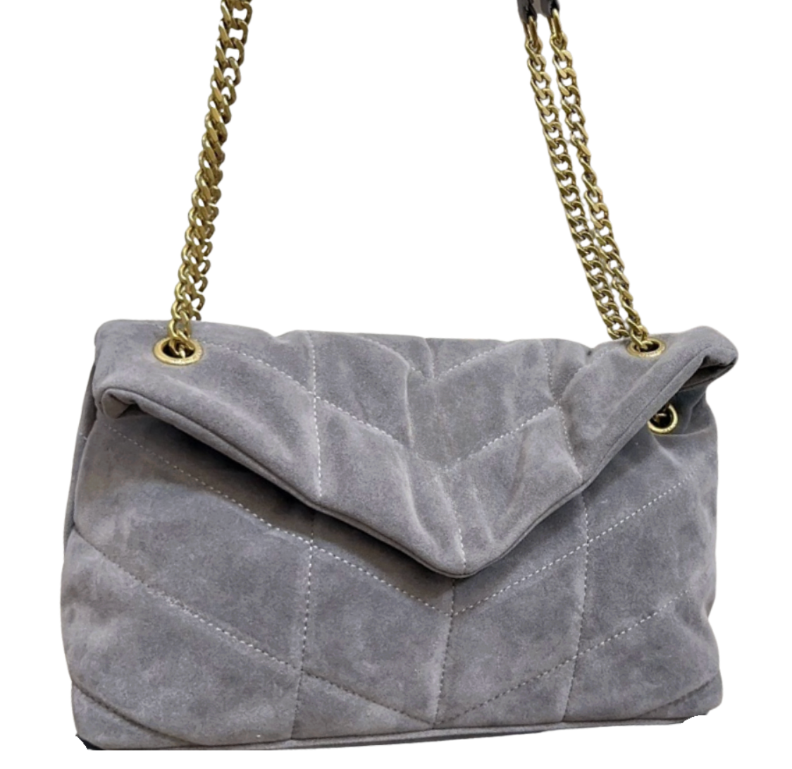 Puffy Suede Flap Bag