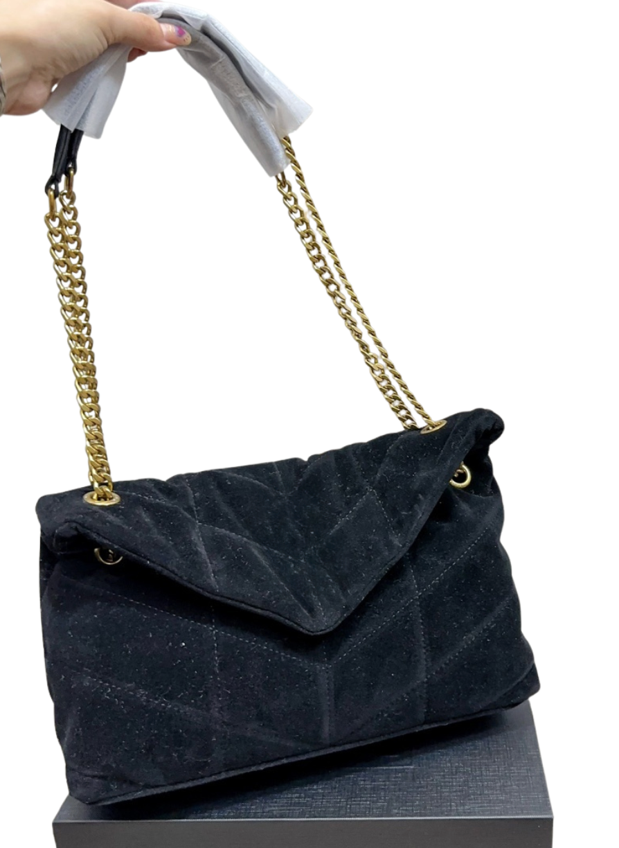 Puffy Suede Flap Bag