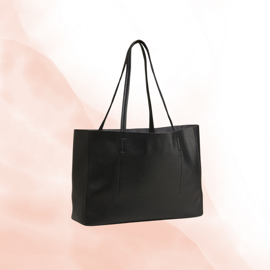 Black Leather Shopping Tote Bag