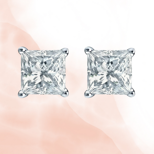 Classic Princess Cut CZ Stud Earrings