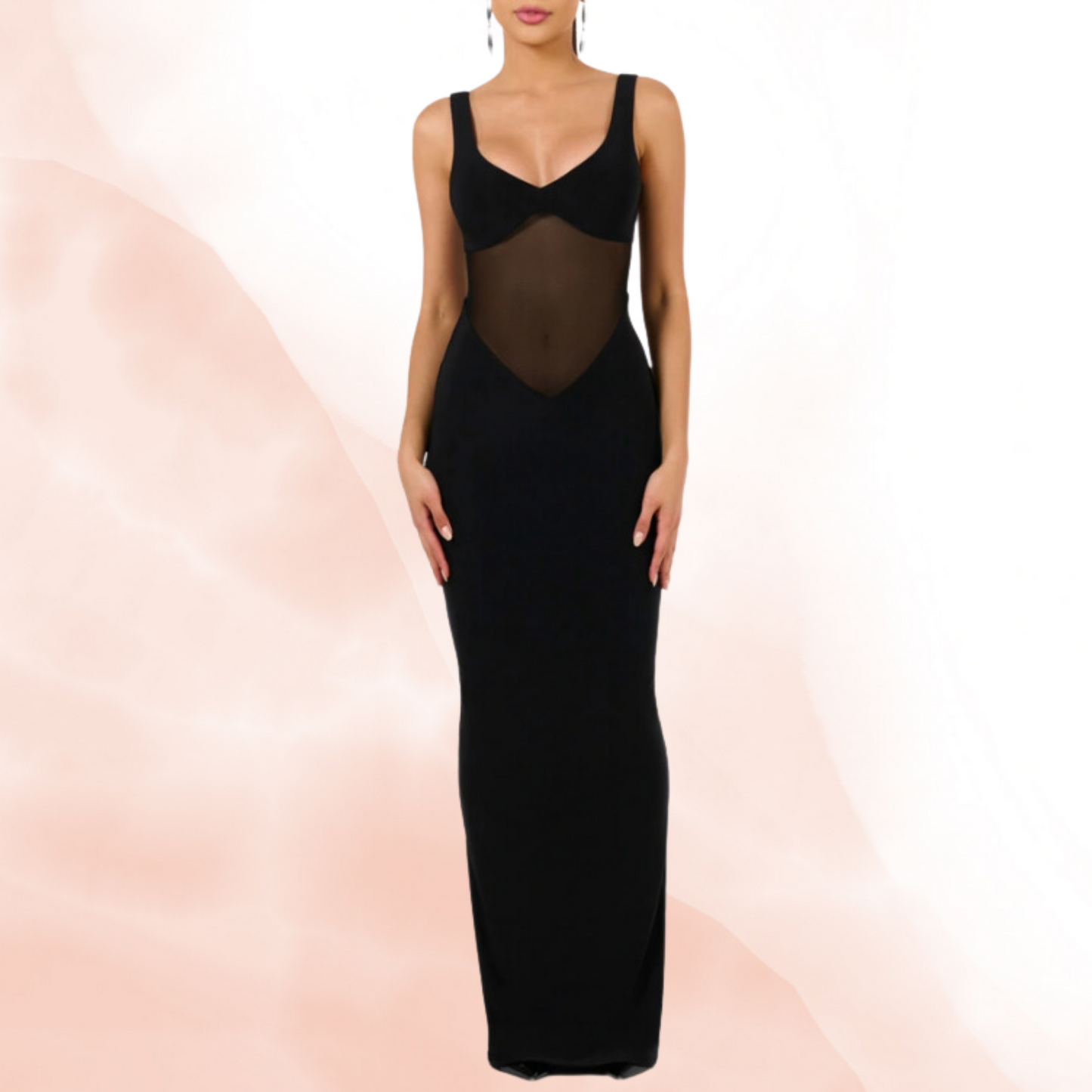 Black Mesh Panel Maxi Dress