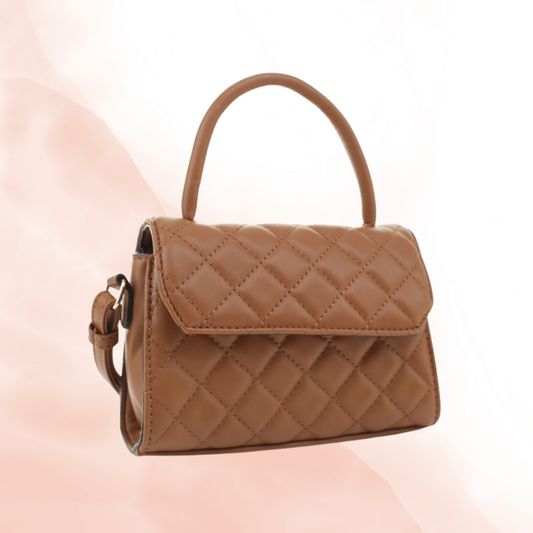 Brown Quilted Top Handle Bag