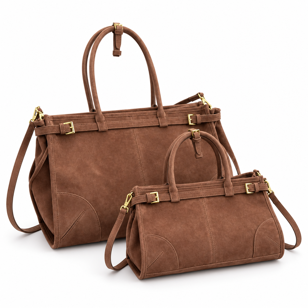 Long Top-Handle Suede Tote