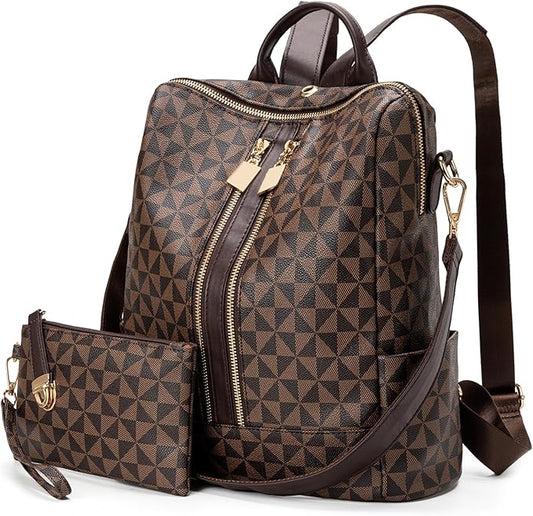 Printed Canvas Backpack + Matching Wallet