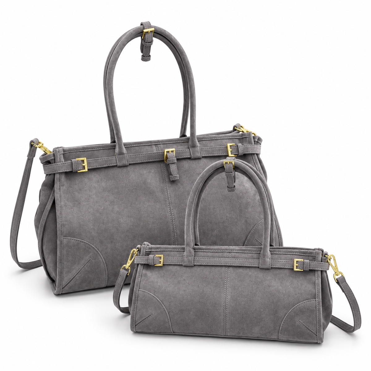 Long Top-Handle Suede Tote