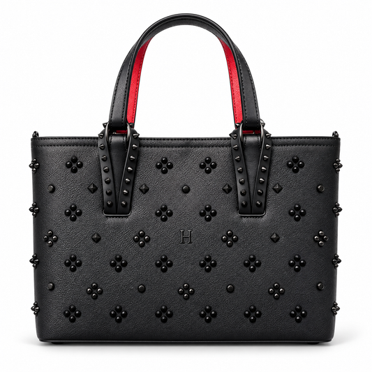 Studded Black Leather Tote & Pouch