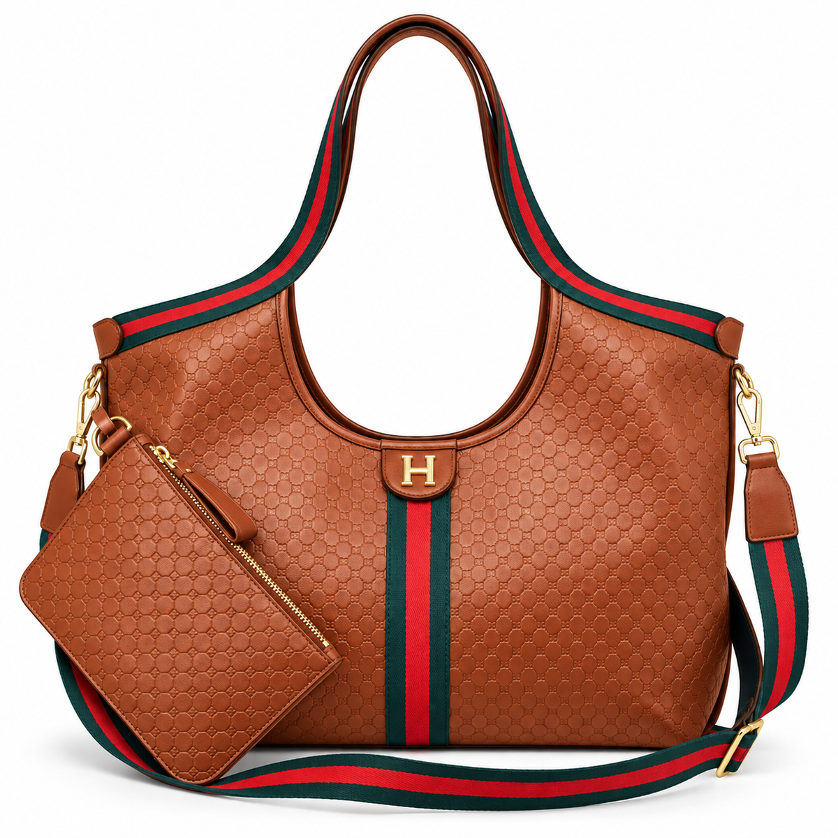 Small Embossed Leather Tote on Strap