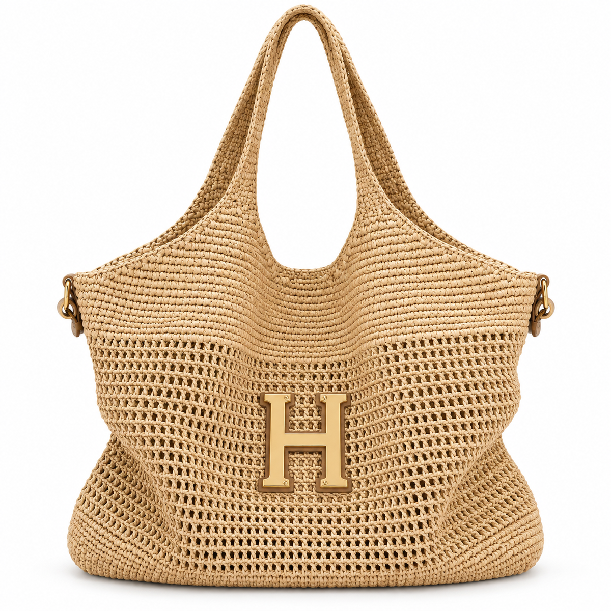 Large Raffia Emblem Tote Bag