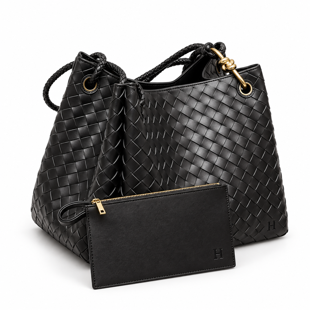 Woven Leather Knot Tote Bag