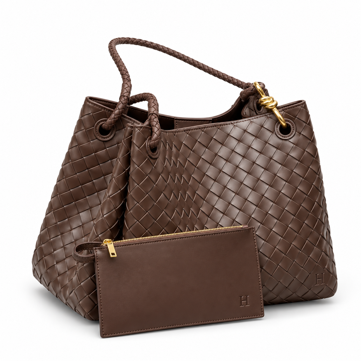 Woven Leather Knot Tote Bag