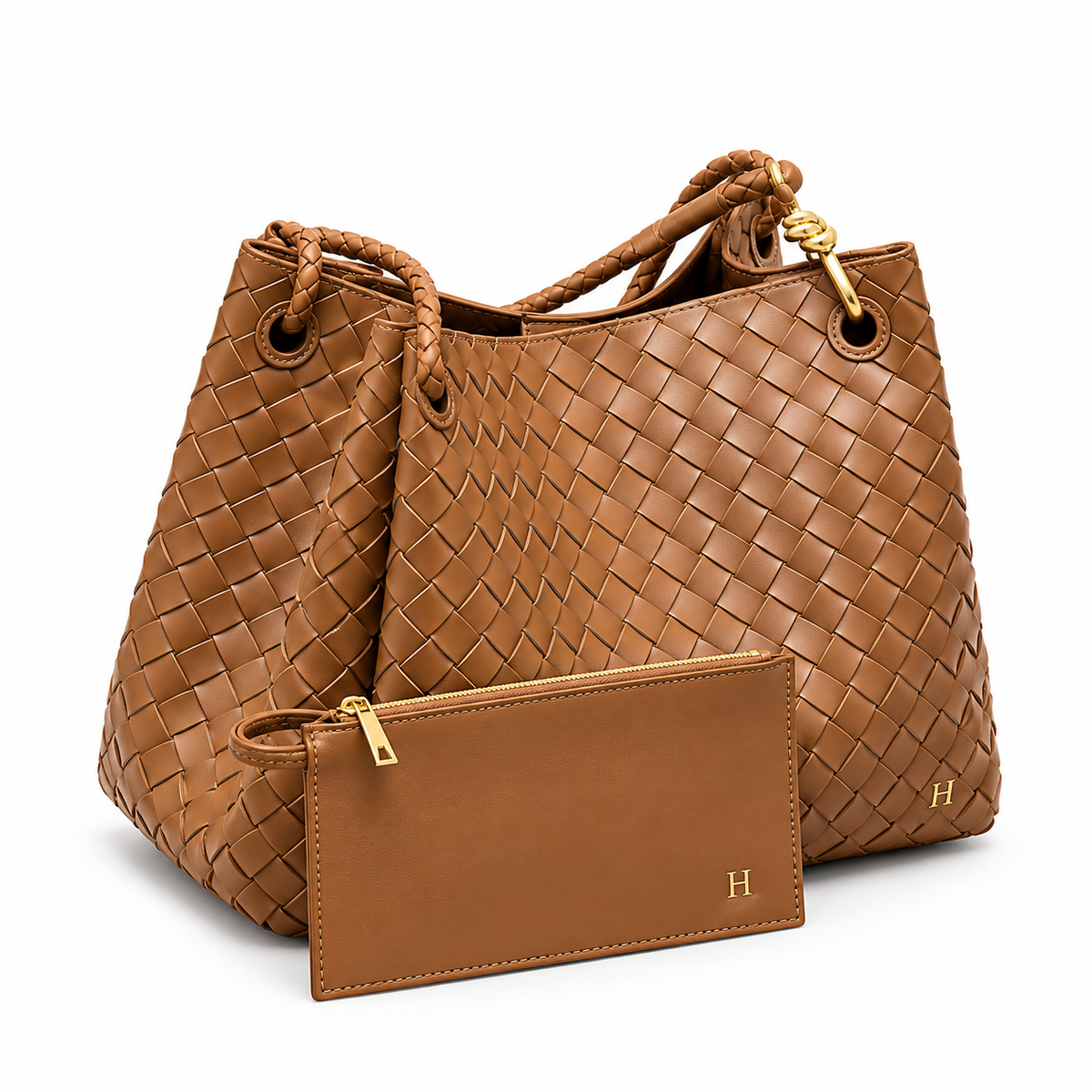 Woven Leather Knot Tote Bag