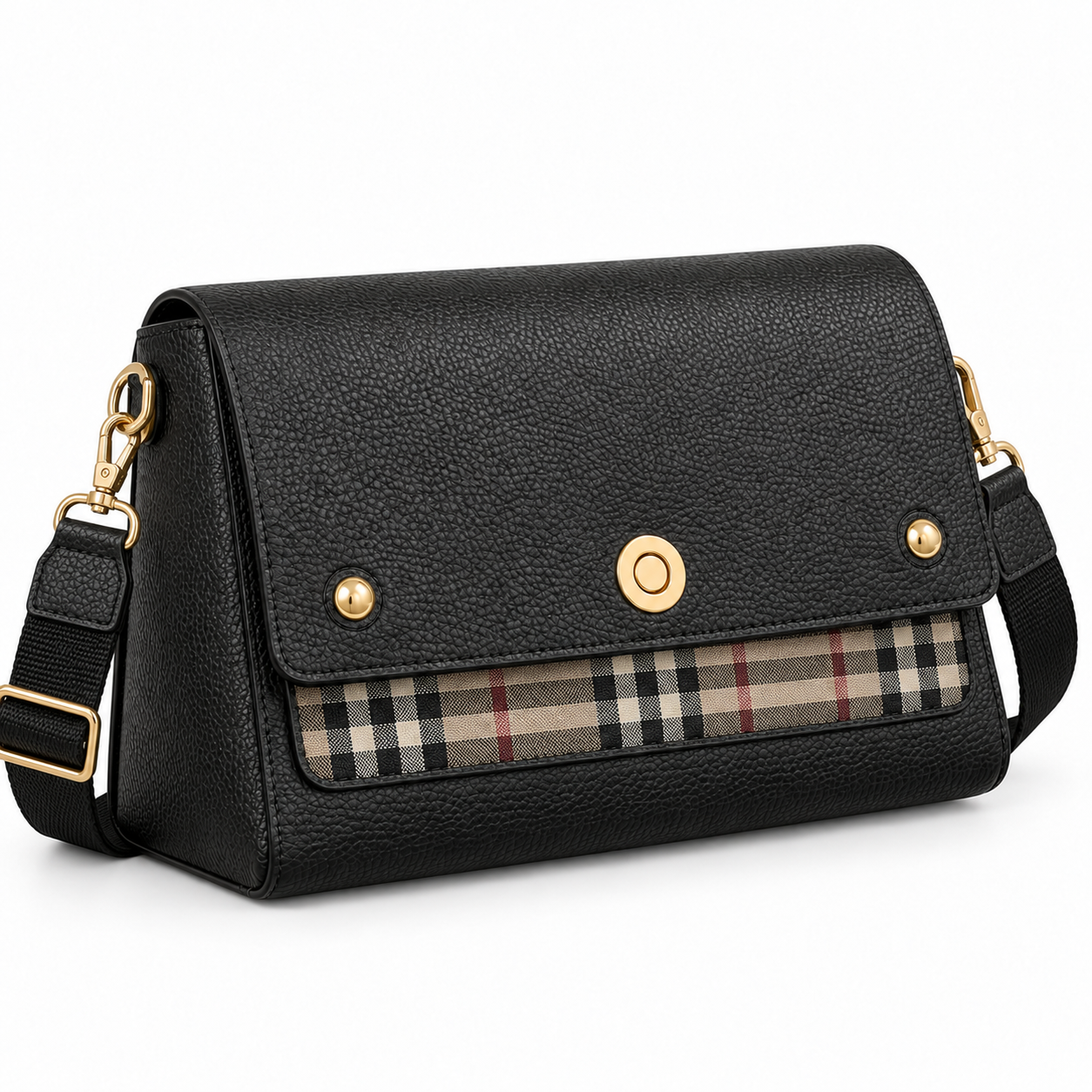 Leather & Plaid Messenger Bag with Nylon Strap
