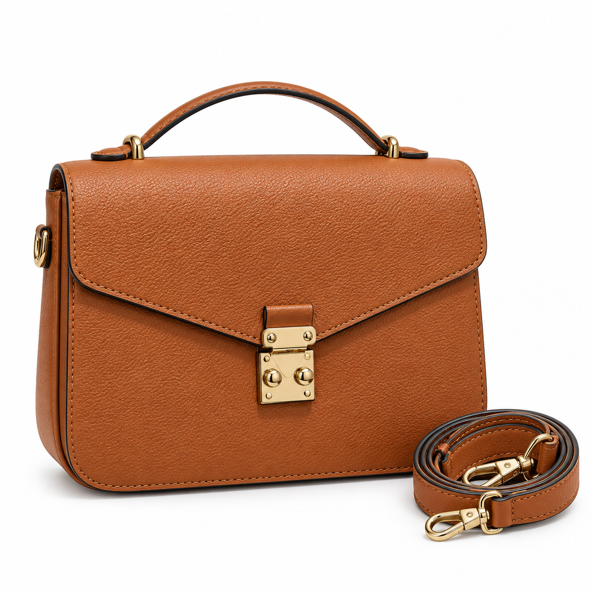 Leather Front-Lock Crossbody Bag