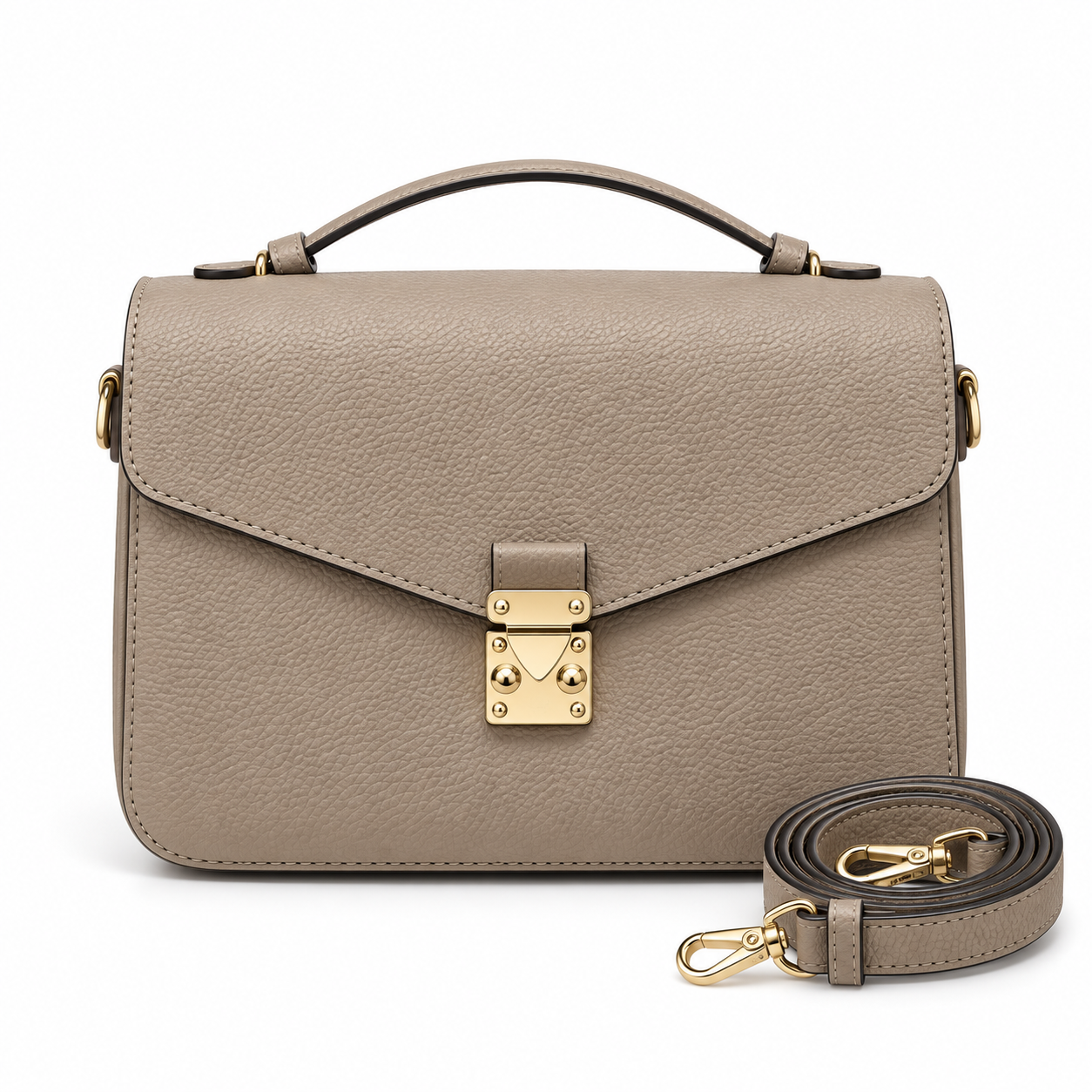Leather Front-Lock Crossbody Bag