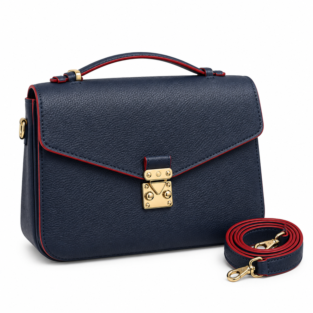 Leather Front-Lock Crossbody Bag