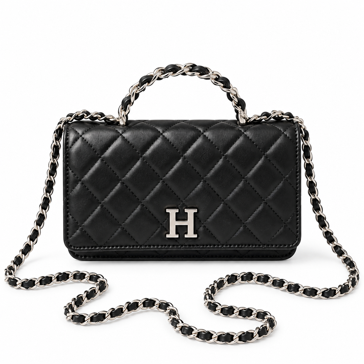 Silver Braided Top-Handle Wallet On Chain