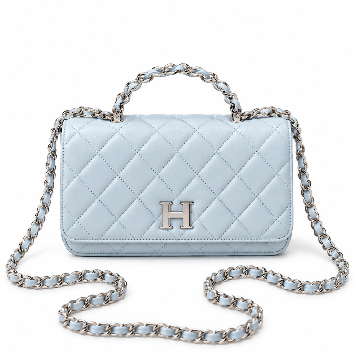 Silver Braided Top-Handle Wallet On Chain