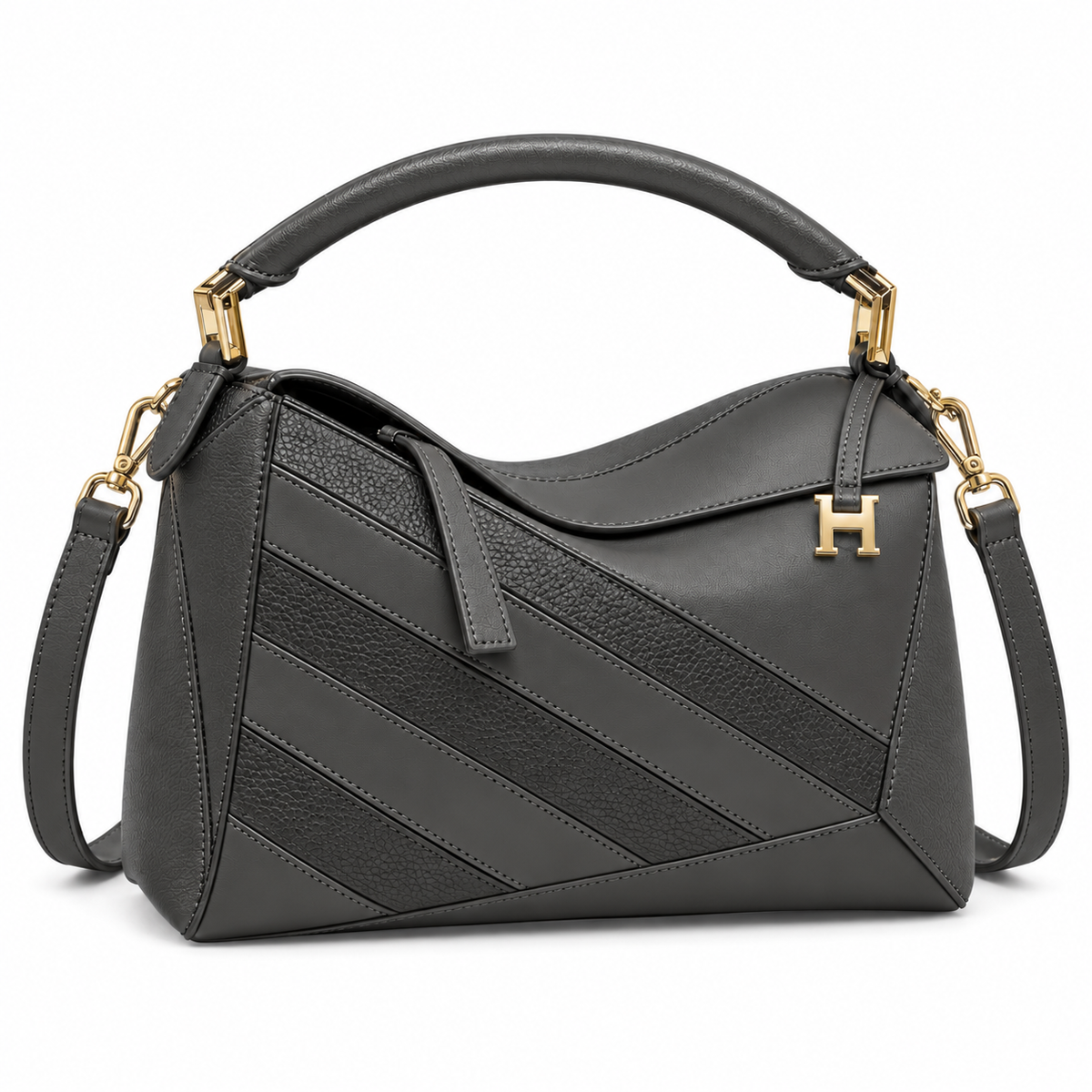 Small Suede & Leather Striped Satchel