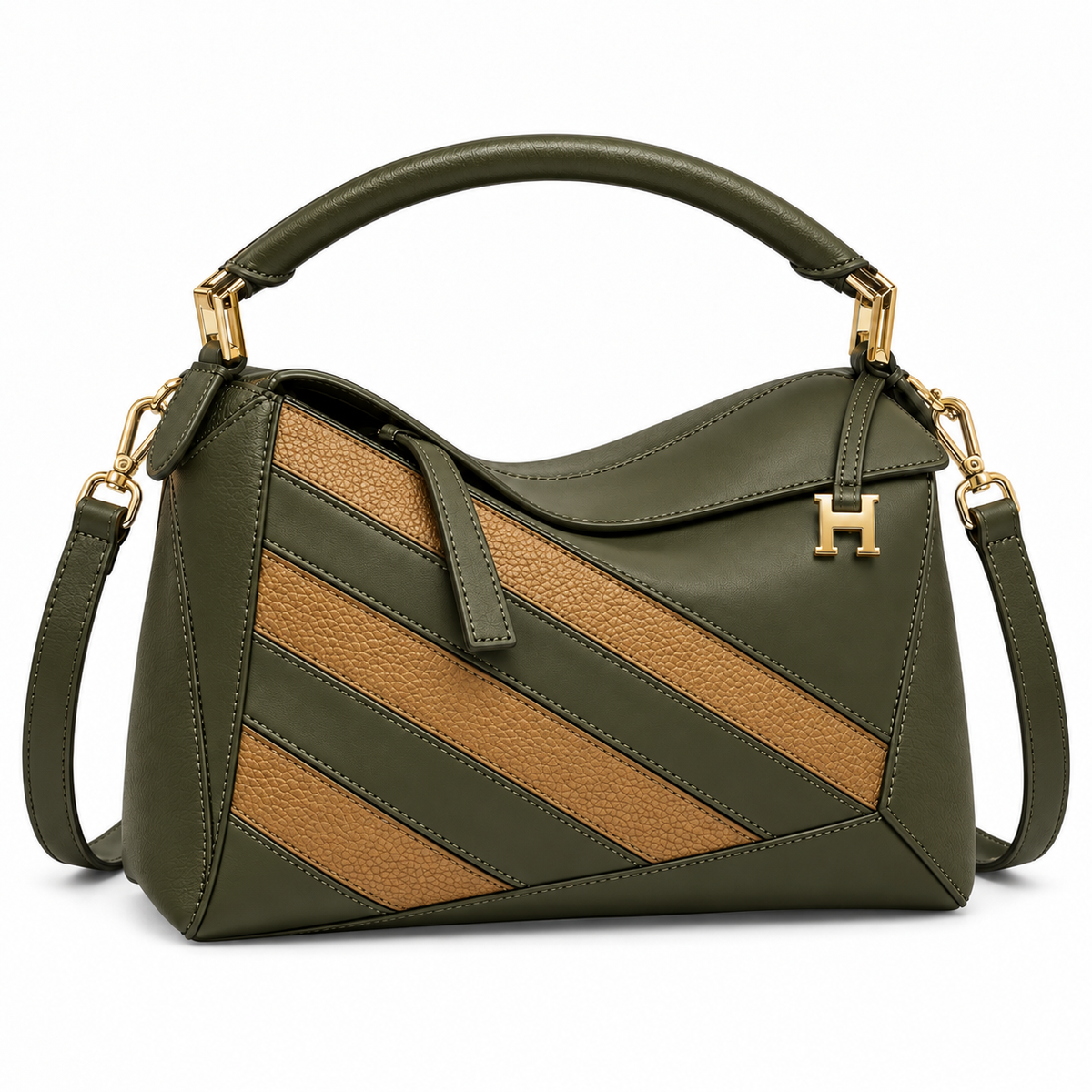 Small Suede & Leather Striped Satchel