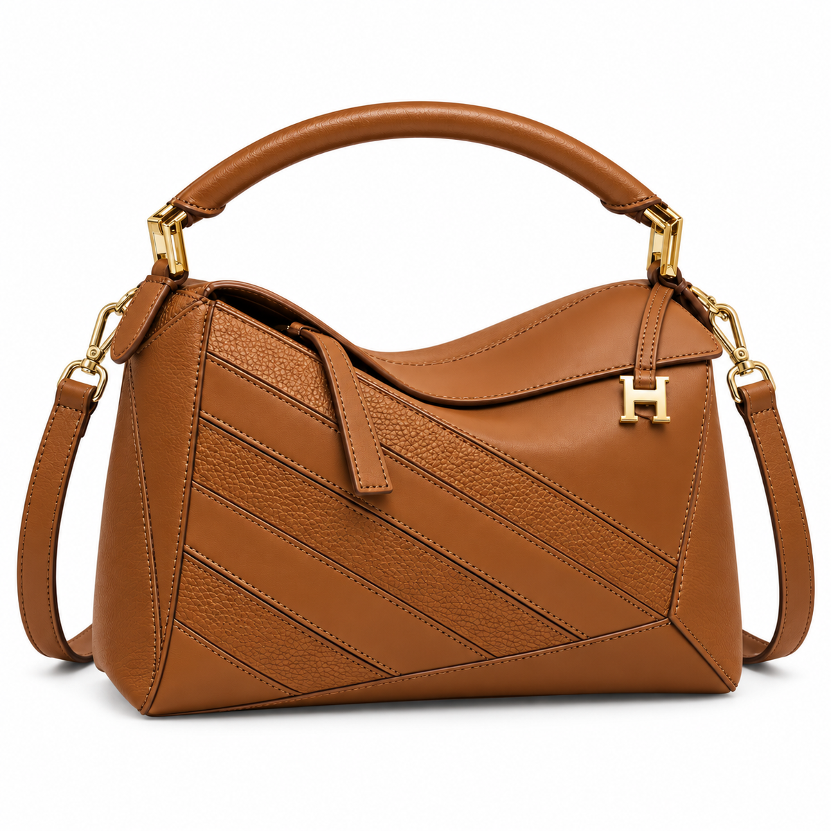 Small Suede & Leather Striped Satchel