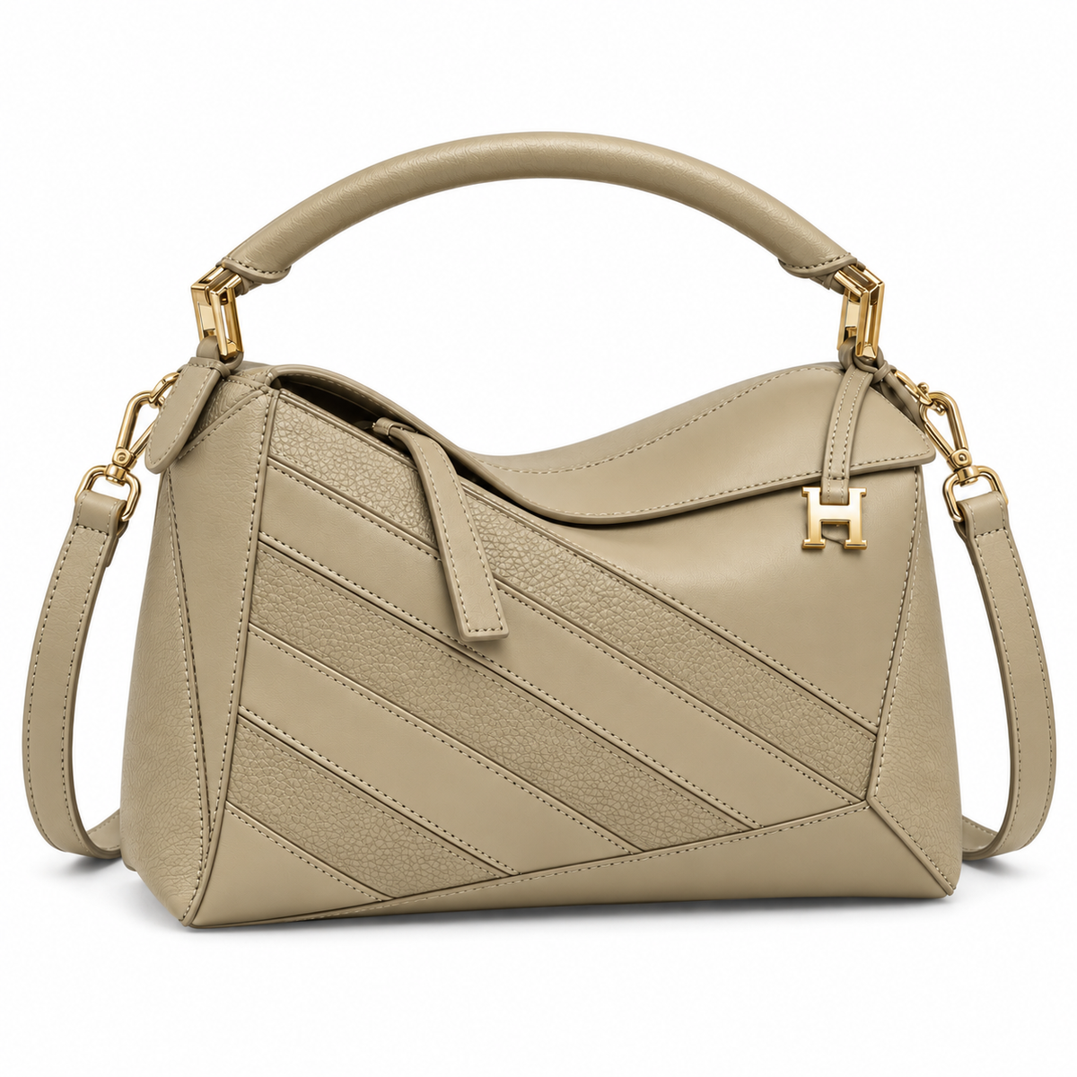 Small Suede & Leather Striped Satchel