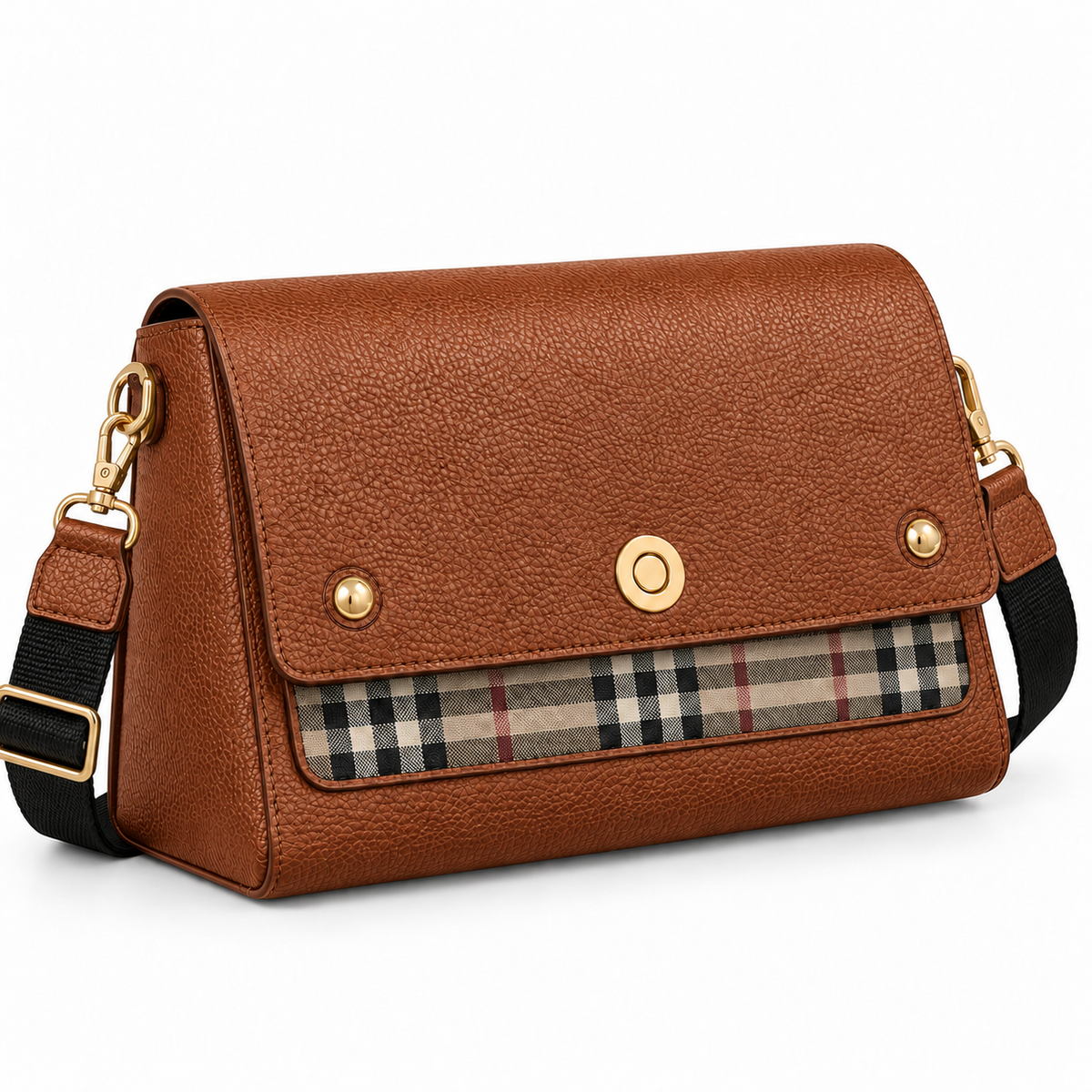 Leather & Plaid Messenger Bag with Nylon Strap
