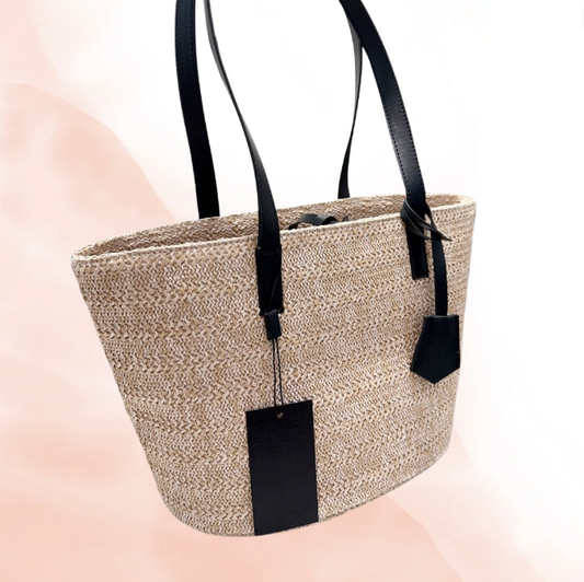 Leather Trim Canvas Tote