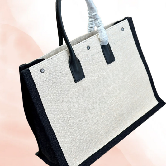 Structured Canvas & Leather Tote Bag