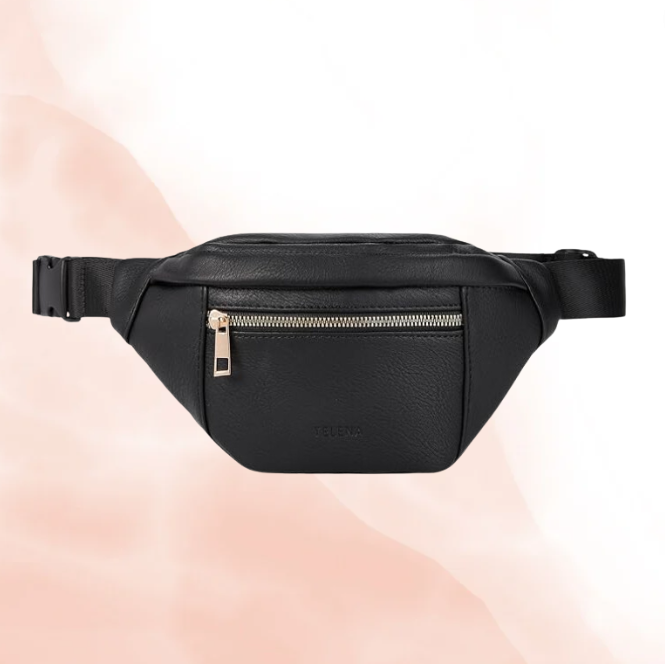 Black & Gold Grained Leather Bum Bag