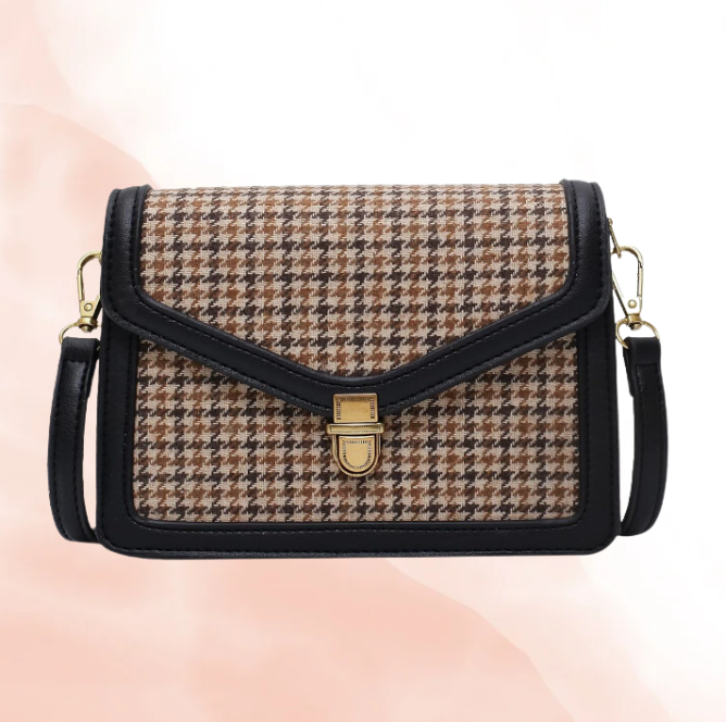 Leather & Plaid Crossbody Bag