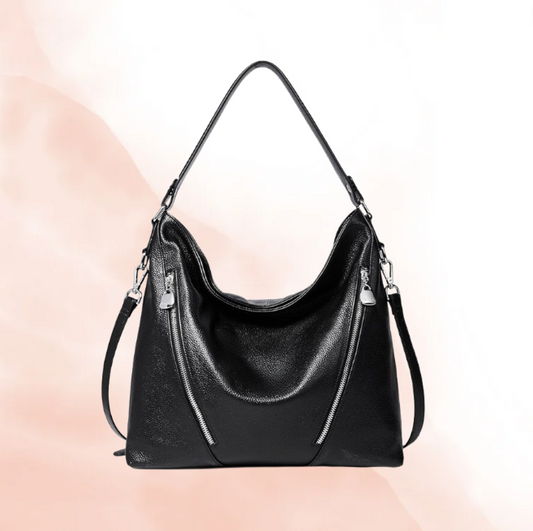 Fox-Style Leather Zipper Hobo Bag