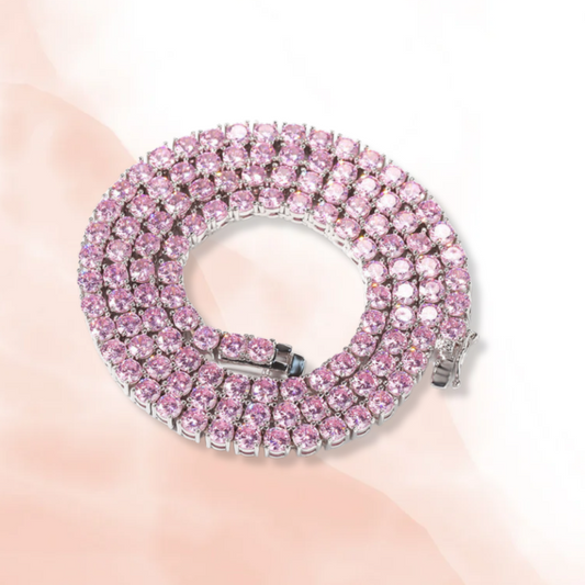 Round Cut CZ Pink Tennis Necklace